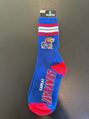 For Bare Feet Kansas Jayhawks 4 Stripe Deuce Crew Socks Medium